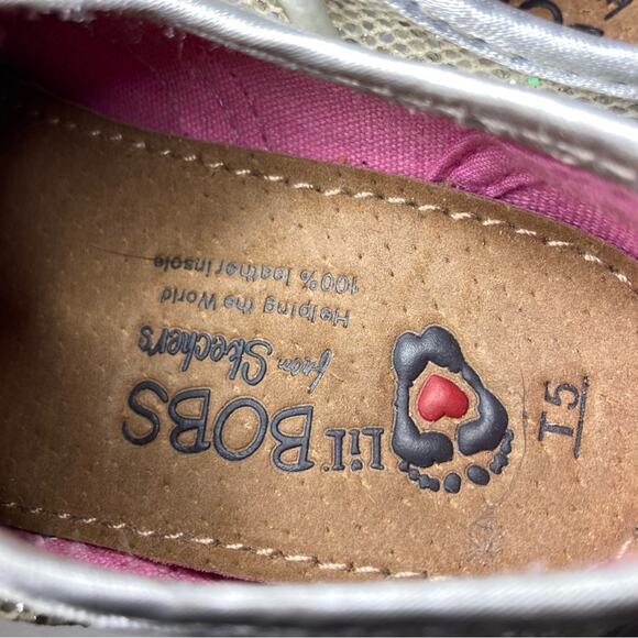BOBS from Skechers Lil Bob’s Silver Sparkly Sequin Lace Up Sneakers Shoes - Picture 5 of 8